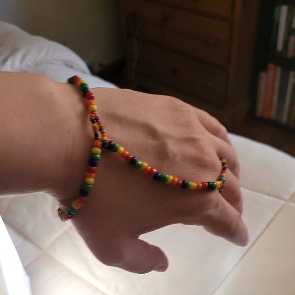 Colorful Beaded Rainbow Bracelet Ring Combo - Picture 2 of 3